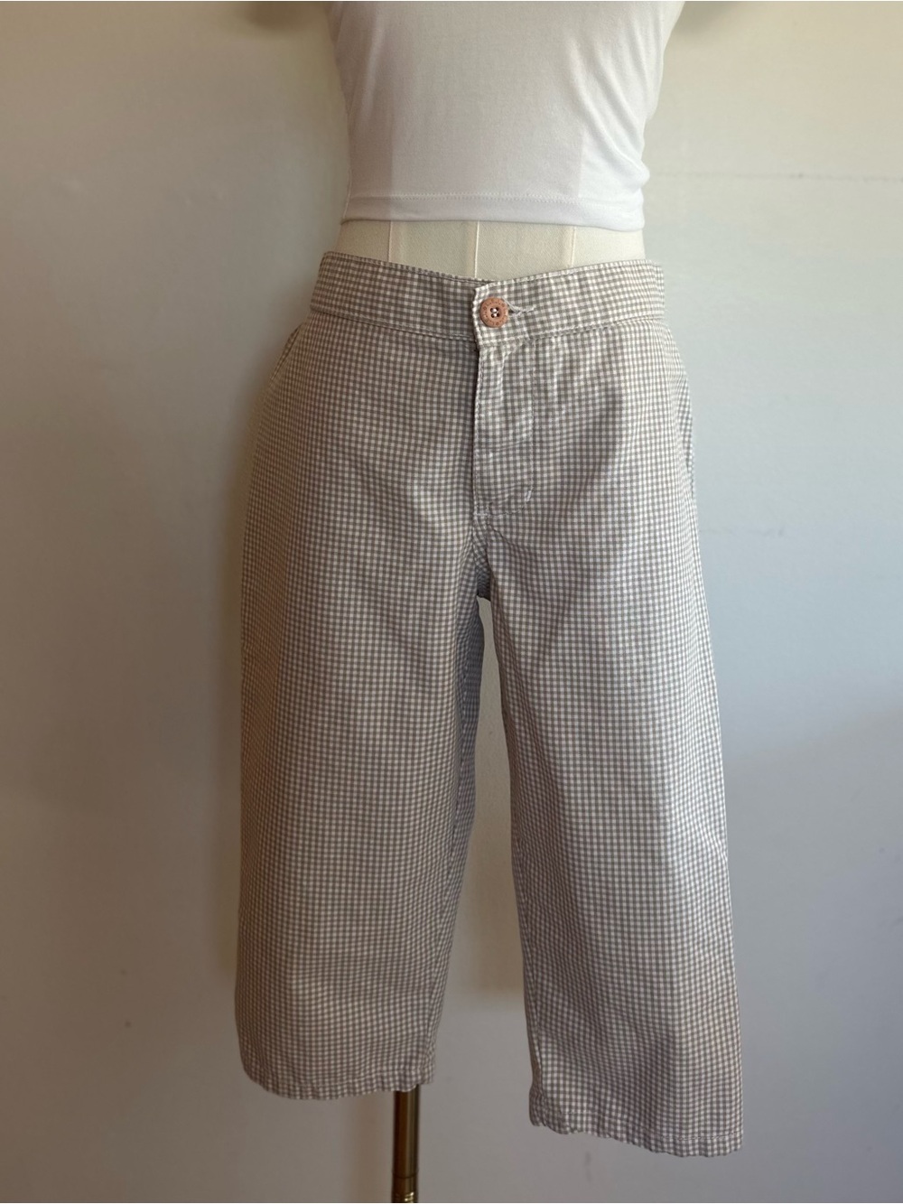 VTG l.e.i. Gingham Capri Pants 90s Y2K Tan Picnic Check Pedal Pushers Size 5